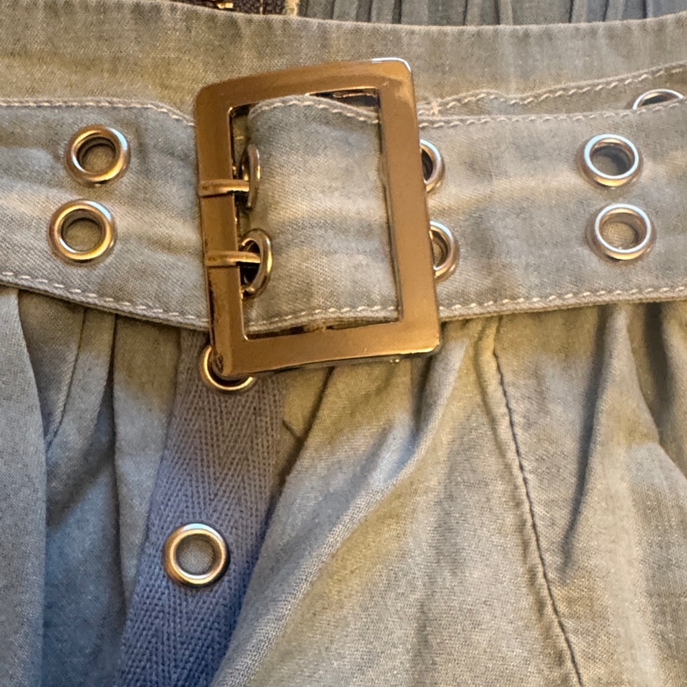 Womens Denim Grommet Detail Layered Skirt - Picture 2 of 5